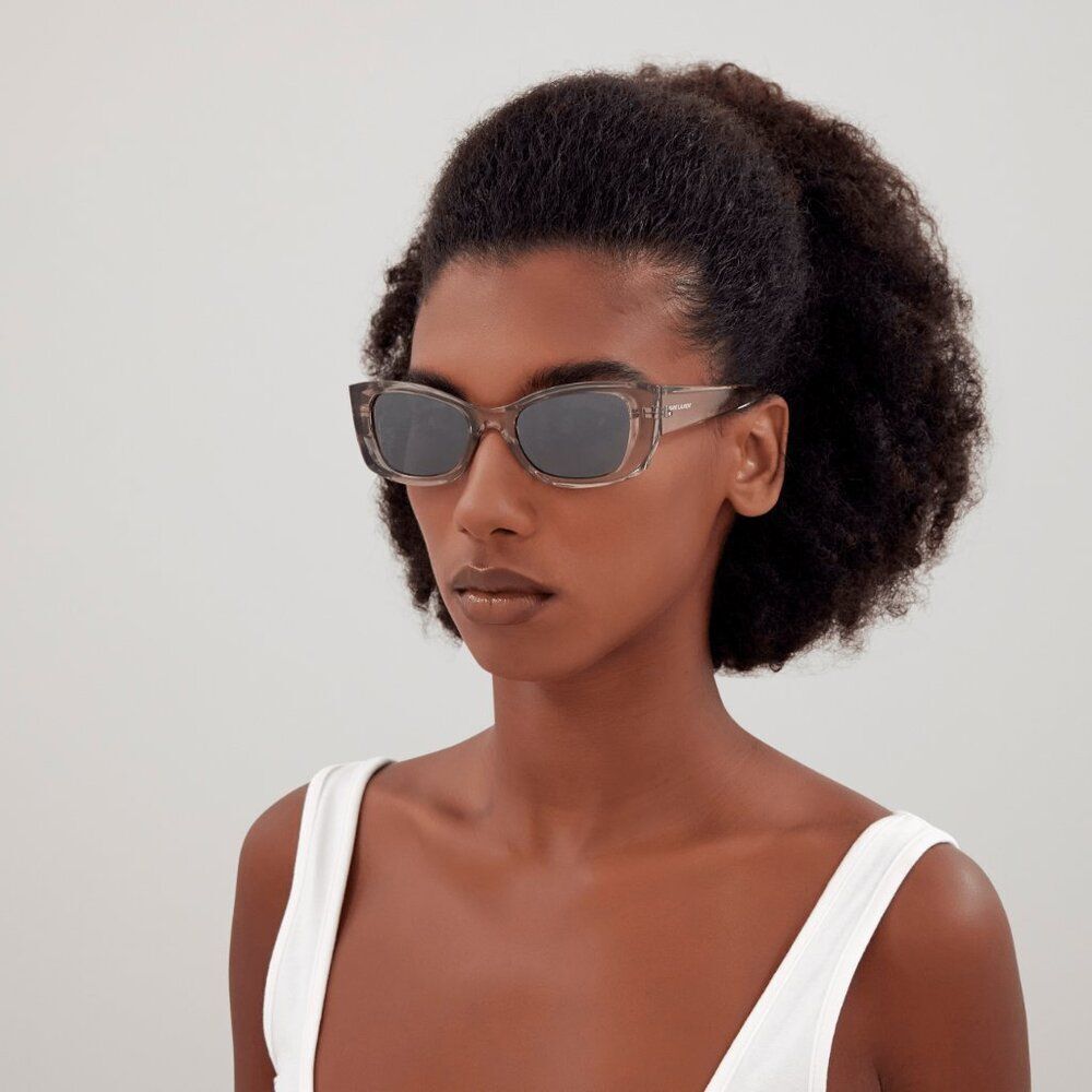 SALE! NEW Saint Laurent SL593 003 Beige Grey Silver Square Unisex Sunglasses - Picture 2 of 11